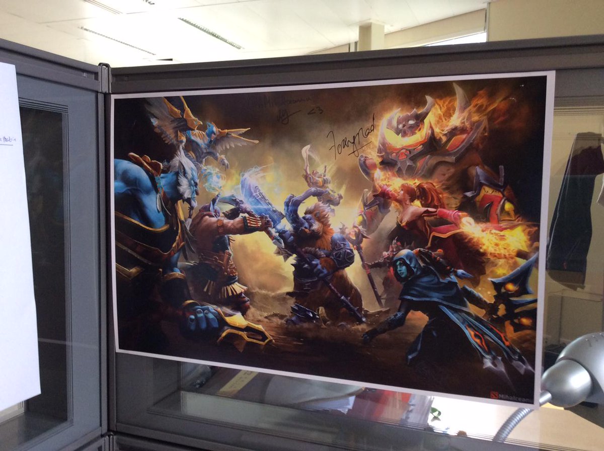 Jul_Clement's tweet photo. Awesome artwork by @AMihalceanu (signed by @7ckngMadDOTA, thanks!).. My office is looking good :) #TI5 #goodmemories http://t.co/5VjPbrZhNr