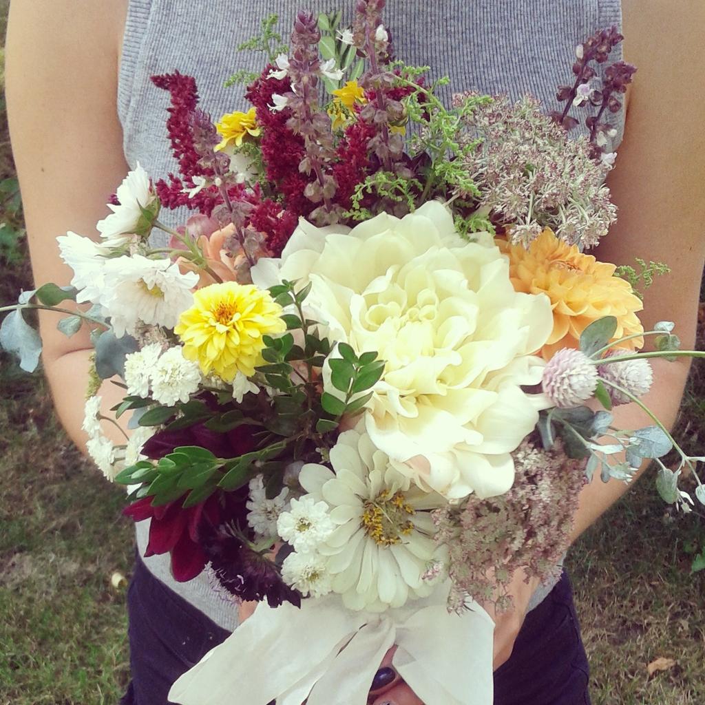 A colourful bridal bouquet for a wedding in Prince Edward County.