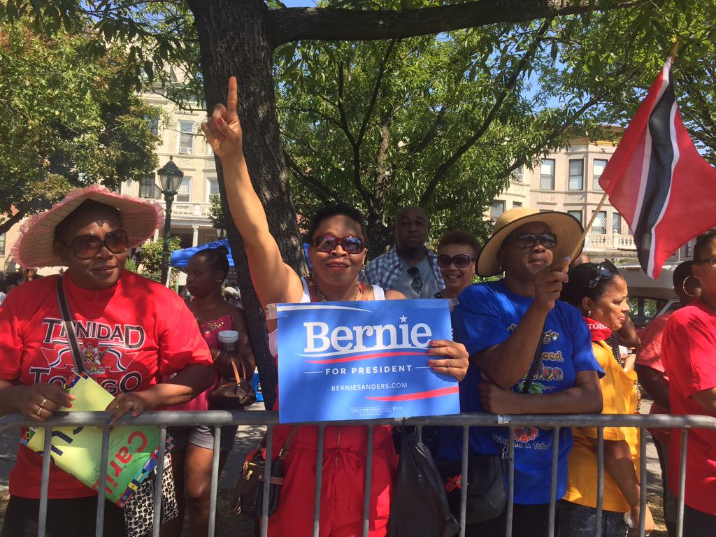 People4Bernie's tweet photo. The #WestIndianDayParade knows how to #FeelTheBern people shouting BERNIE BERNIE http://t.co/YAN3yrXSdd