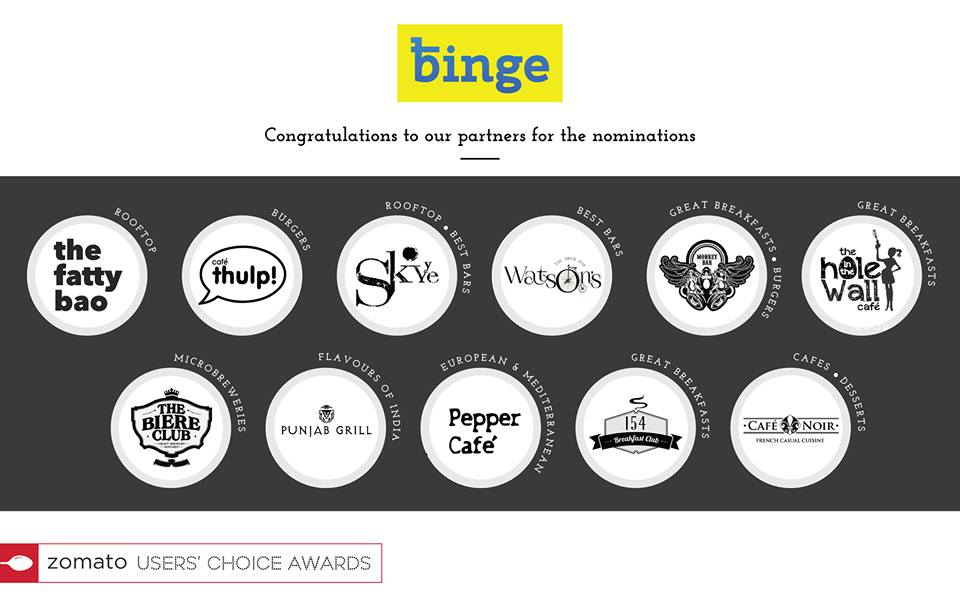 Letsbinge's tweet photo. Congratulate our partners for making it to Zomatos Users Choice Awards Nominations, vote here http://t.co/WsFnwZVJmt http://t.co/xPwg6oCB0B