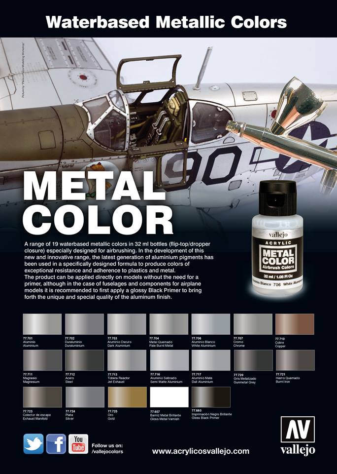vallejocolors's tweet photo. The New #Vallejo #MetalColor range! A long awaited alternative to #lacquers, the first #water-based metal color. http://t.co/dUsUzIS3E9