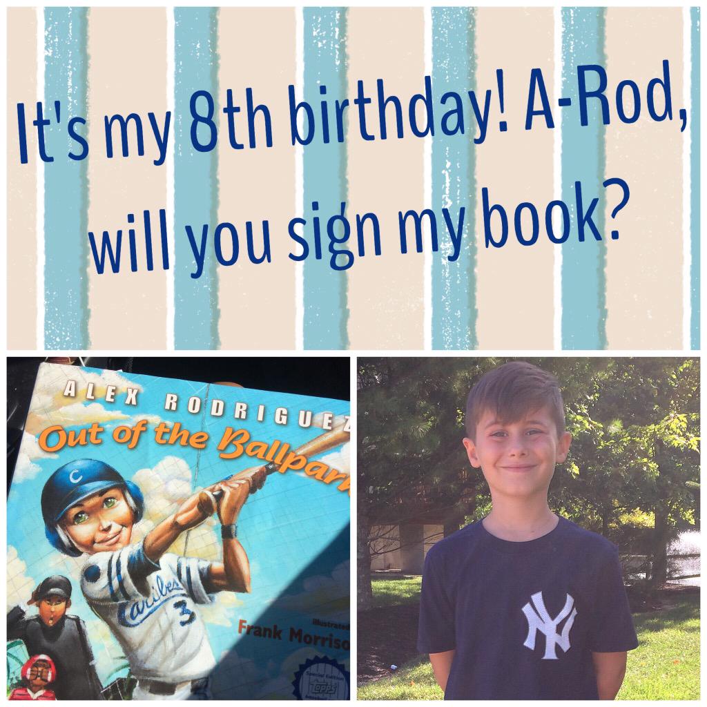 CarlyVoinski's tweet photo. @AROD it's Jonathan's 8th birthday today! If you see him please sign his book! @Yankees @YankeesPR #3rdbaseside http://t.co/vKyMLxE1Pw
