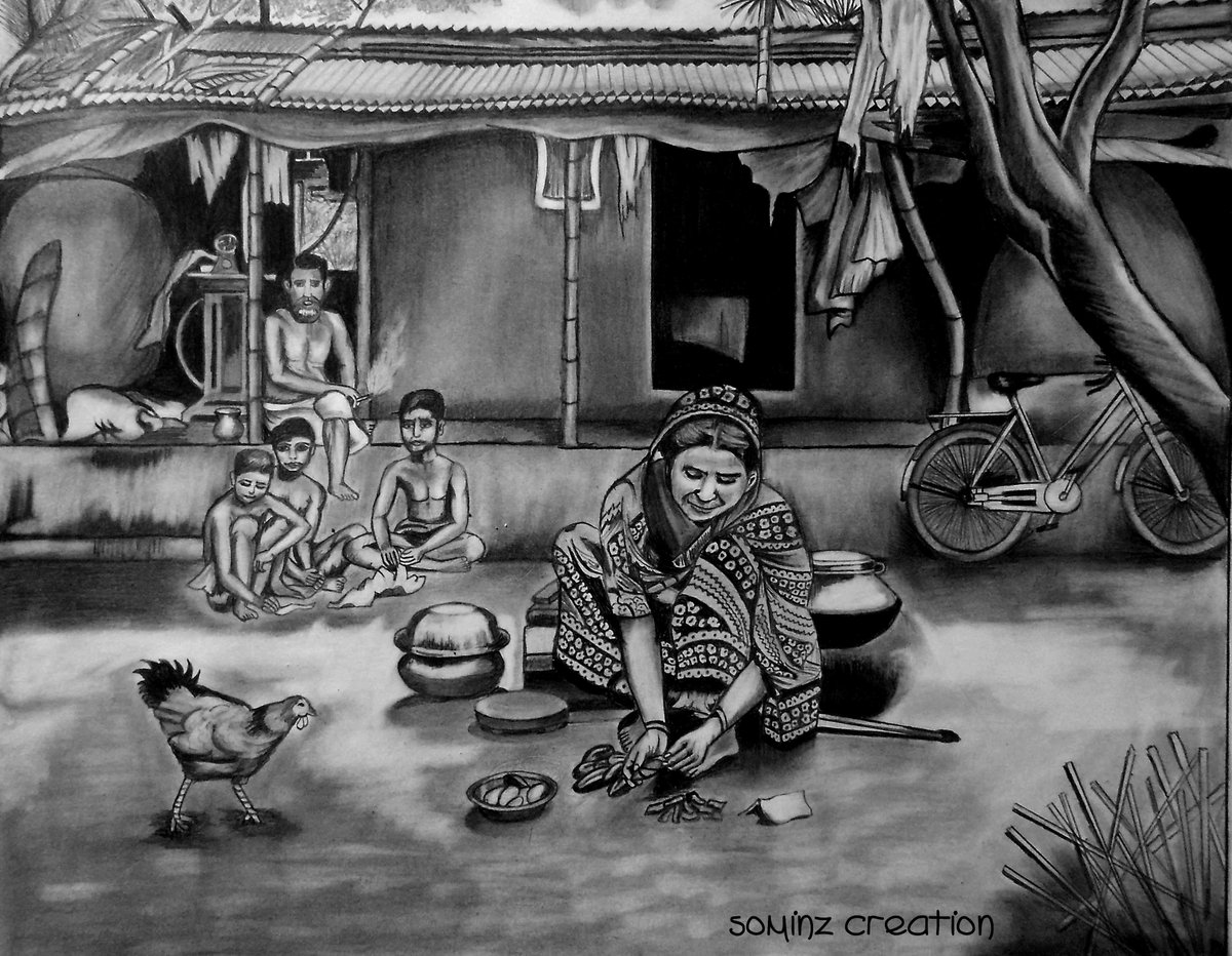 somin  on Twitter pencil sketch Rural life of india  httptcowzoz5cAHol  Twitter