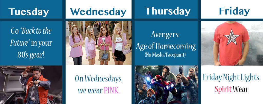 NewTechCoppell's tweet photo. Let's kick this Homecoming week off right! Here are the dress-up days! http://t.co/bZovhzNnYD