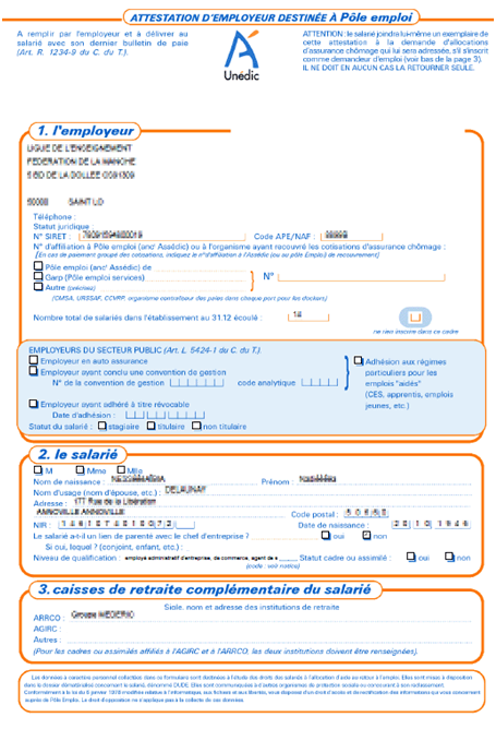 Attestation pôle emploi fin de contrat