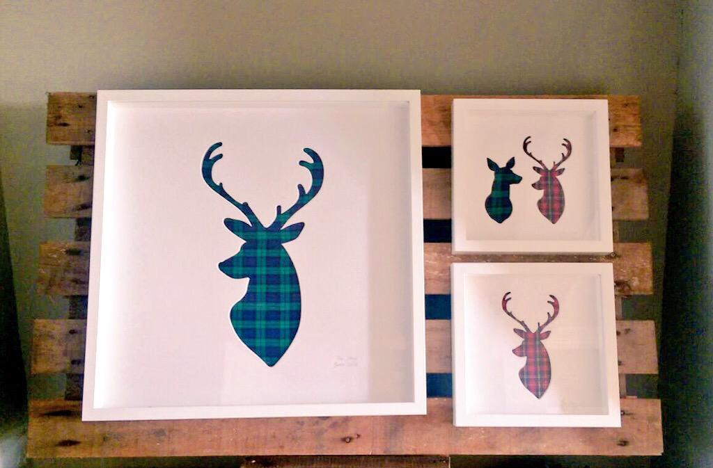 BellaBoho's tweet photo. End of a fun day playing around with stags &amp; tartans. Really pleased with the results, what do you think? #MountArt http://t.co/MeCAUf6hUo