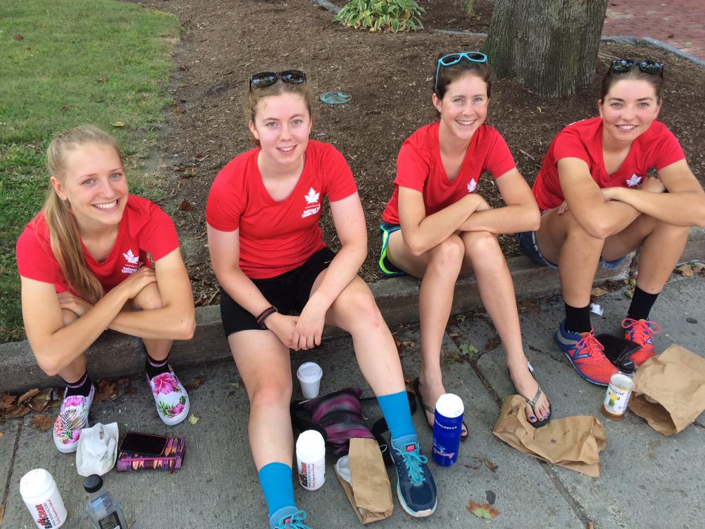 Prepping for the crit at #gmsr after many hours in the hot sun yesterday. Junior women ready to roll @CanRoadCycling