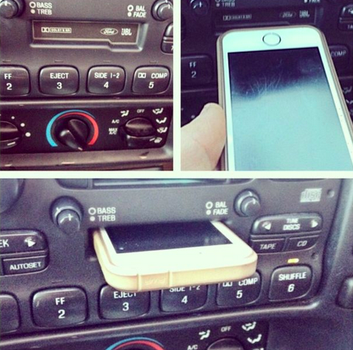 BuzzFeed's tweet photo. This guy’s friend thought his car’s tape player was for his iPhone http://t.co/pFqwnxdr4i http://t.co/d4oixksihw