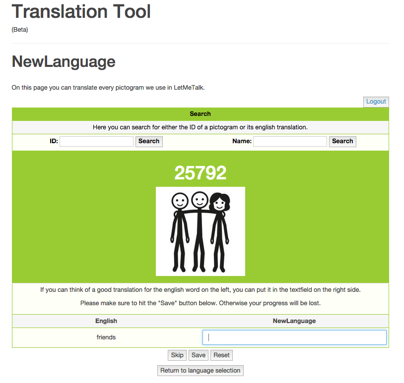Support LetMeTalk with your translations of missing languages with our new translation tool. contact@letmetalk.info