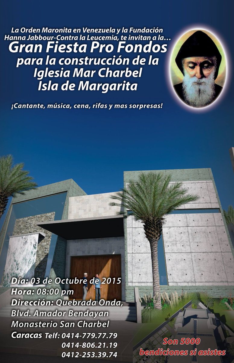 Jumalve's tweet photo. GRAN FIESTA PROFONDOS PARA LA CONSTRUCCIÓN DE LA IGLESIA MAR CHARBEL EN MARGARITA http://t.co/ZuAIEMni96 http://t.co/rKE57xODMt