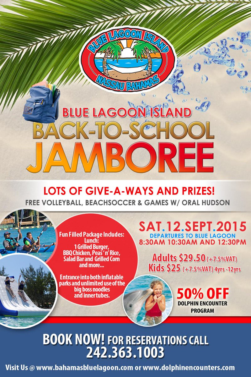 BlueLagoonIslnd's tweet photo. Join us this Saturday for our #BackToSchool Jamboree, #Bahamas! We have lots of give-a-ways and entertainment! http://t.co/zzZJA3RnF9