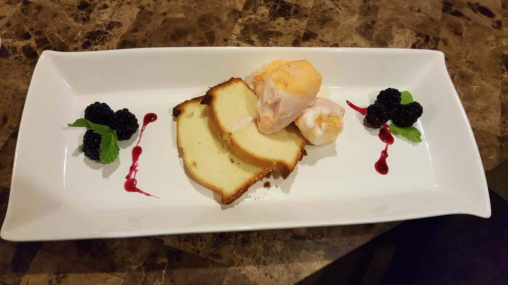 His dessert: Lemon Almond Cream Cheese Pound Cake w/ Blackberry Mint Jalapeño Sauce <a href="/kgknox/">Keivu G. Knox</a>