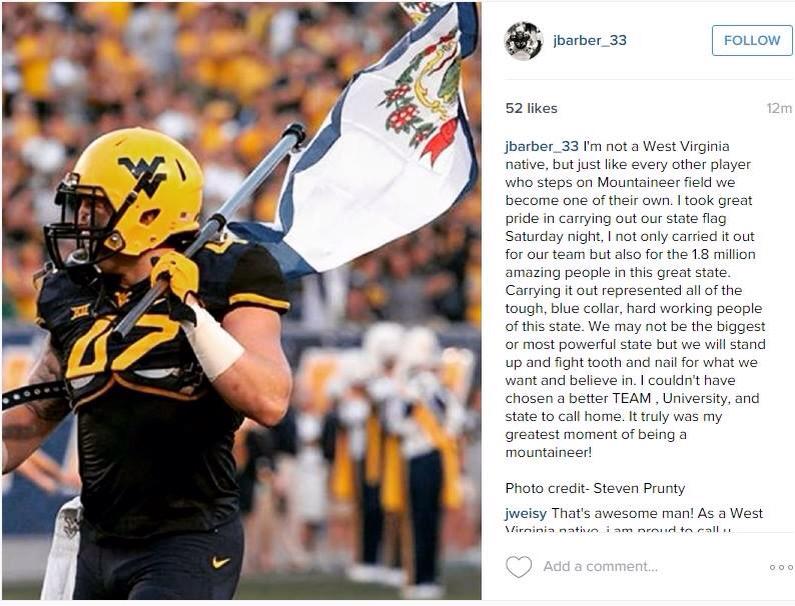 Blue_GoldSports's tweet image. ICYMI: the Mountaineers came out carrying the state flag. #carrytheflag