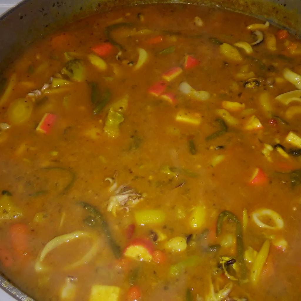 Veggie seafood soup from,Caribbean blend