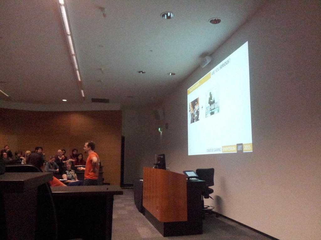 farahcoculuzzi's tweet photo. Ben Herron from Gameloft talking about the grey area between serious and core games #gcs15 @PIGsty_AUT http://t.co/QfK2xdiTCF