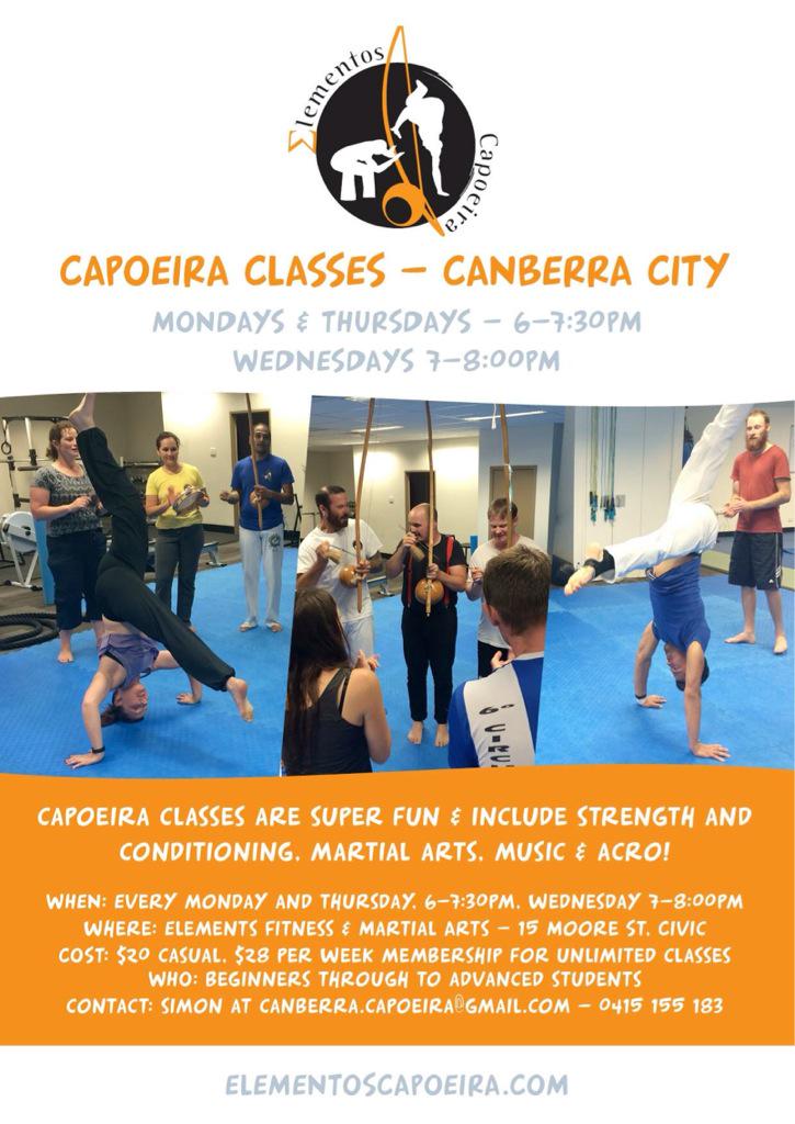 JoAllebone's tweet image. New #Capoeira class timetable kicks off 23 September! #Elementos #Spring #CBR #Canberra @ElementsACT @Simon_Le