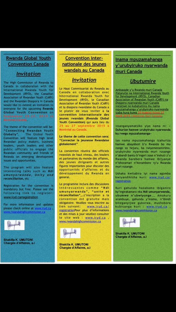 sezi08's tweet photo. Happening in #Montreal on Sept 25-27th. Its Free but registration is mandadory. #Rwanda #IRYD http://t.co/fW5OxsgHEH