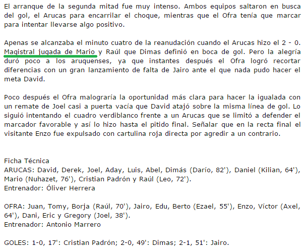 EmartSoccerBASE's tweet photo. CRÓNICA ↪ | Los medios recogen así las asistencias de #MarioGlez (1999), ariete del @arucascf ante el @CDOfraOficial http://t.co/1QQZiSXFWL