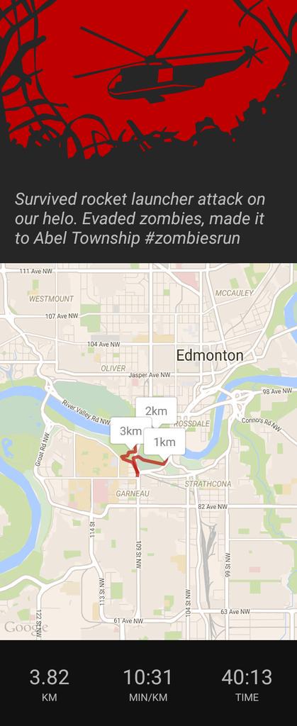 LixOs's tweet photo. Survived rocket launcher attack on our helo. Evaded zombies, made it to Abel Township #zombiesrun http://t.co/36loZjnzBr