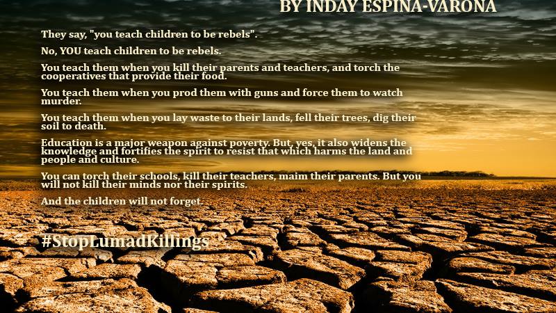 indayevarona's tweet photo. The Children Will Not Forget  
Graphic design by Joel Salud
#StopKillingLumads http://t.co/nC2N8agzLy