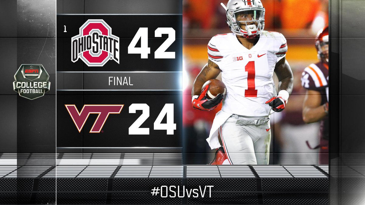 ESPNCFB's tweet image. Ohio State&apos;s victory caps an incredible 1st weekend of college football! #OSUvsVT
