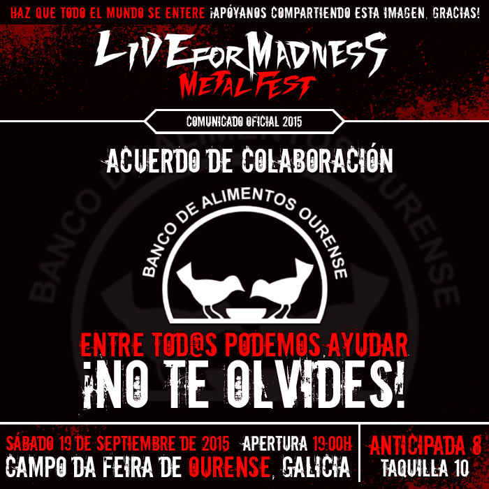 liveformadness's tweet image. #LIVEFORMADNESS2015 | FESTIVAL SOLIDARIO: Renovación acuerdo Banco de Alimentos de Ourense bit.ly/5LFMBancoAlime…