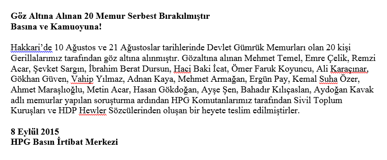 soresakurd's tweet photo. HPG Gerillaları 20 Memuru Serbest Bıraktı http://t.co/Ne2ke23Ipw