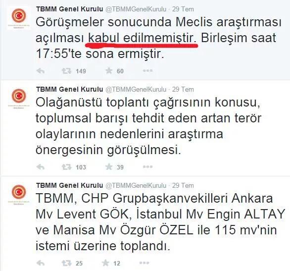 Teörör olayları için meclise sunulan araştırma önergesi, AKP ve MHP'nin oyları ile kabul edilmeyeli 1 ay oldu.