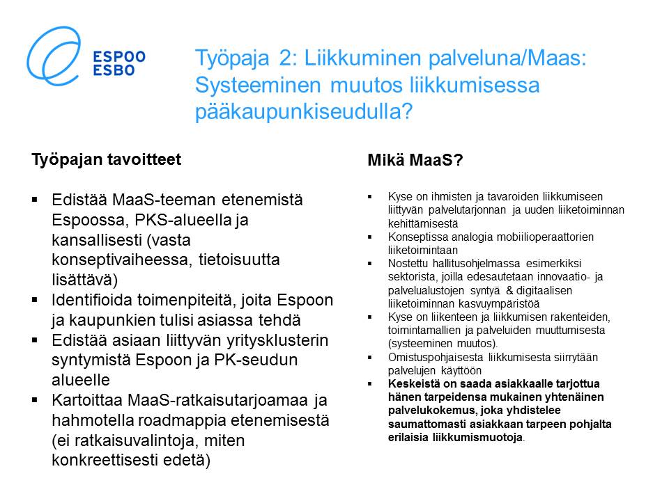 MakeWithEspoo's tweet photo. #DigiEspoo #Maas-työpajasta lisäinfoa, mukana @PasiLaitala @HeikkilaSonja @SamiSahala #digitalisaatio #digitalist http://t.co/QnYEbY3WhP