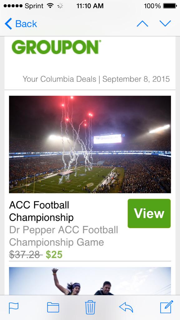 tayxphile1013's tweet image. Hahaha! The football season just started, &amp;amp; ACC Championship tickets are already on Groupon. LOL! #ACCproblems