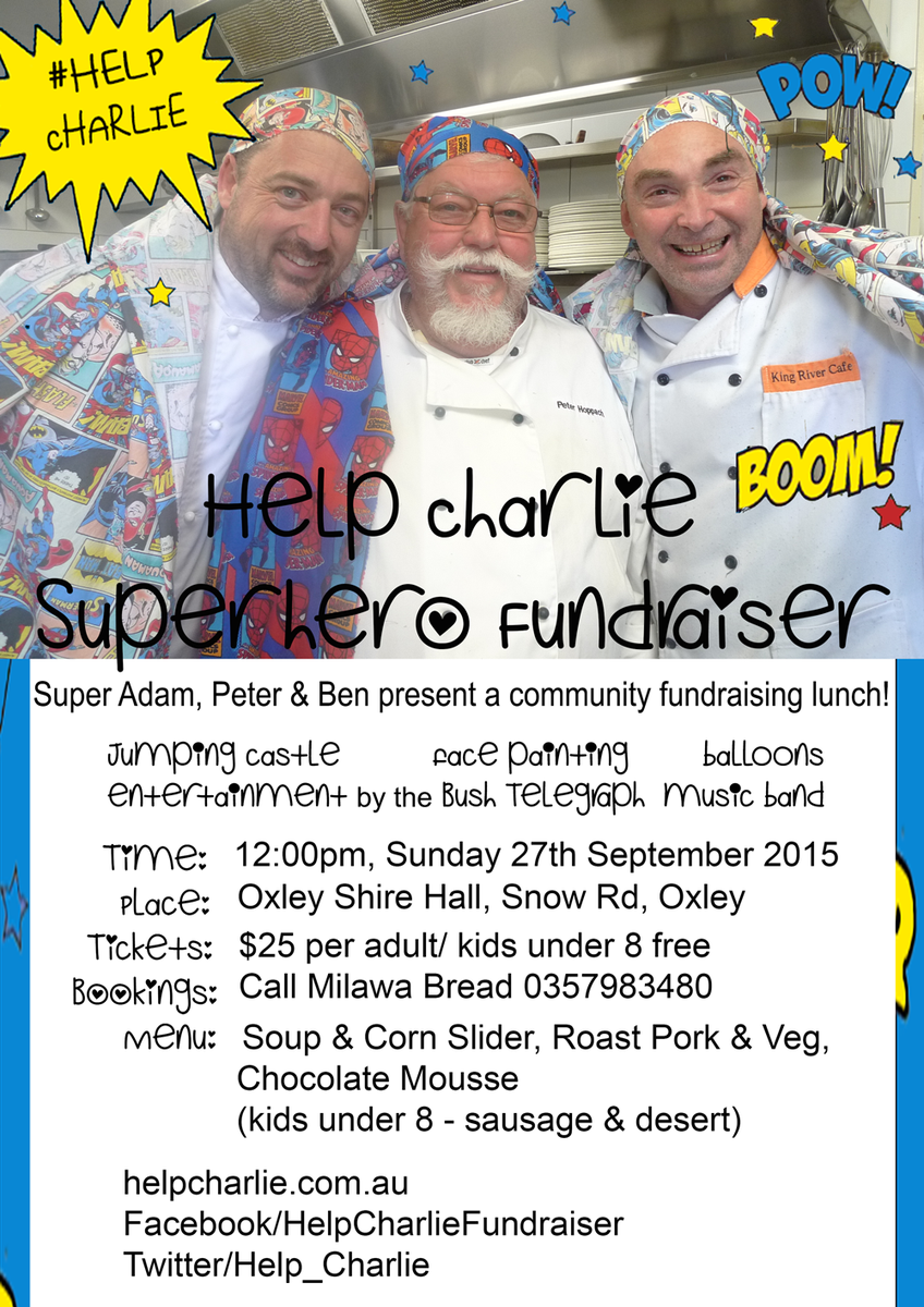 help_charlie's tweet photo. Local chefs Adam, Peter &amp; Ben have joined their cooking superpowers to produce a #community #fundraising #lunch! http://t.co/A4MIbiHJFk