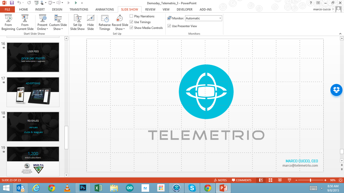 Telemetrio's tweet photo. Tightening up our presentation! http://t.co/KStvdG8A5F