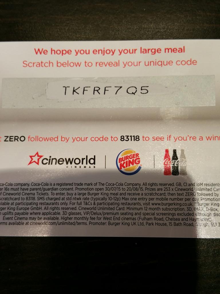 DoyPhoebe's tweet photo. Thanks @BurgerKingUK for a chance to win some cinema tickets. Shame it expired on the 20th of august though?!? http://t.co/HrdangpuP9