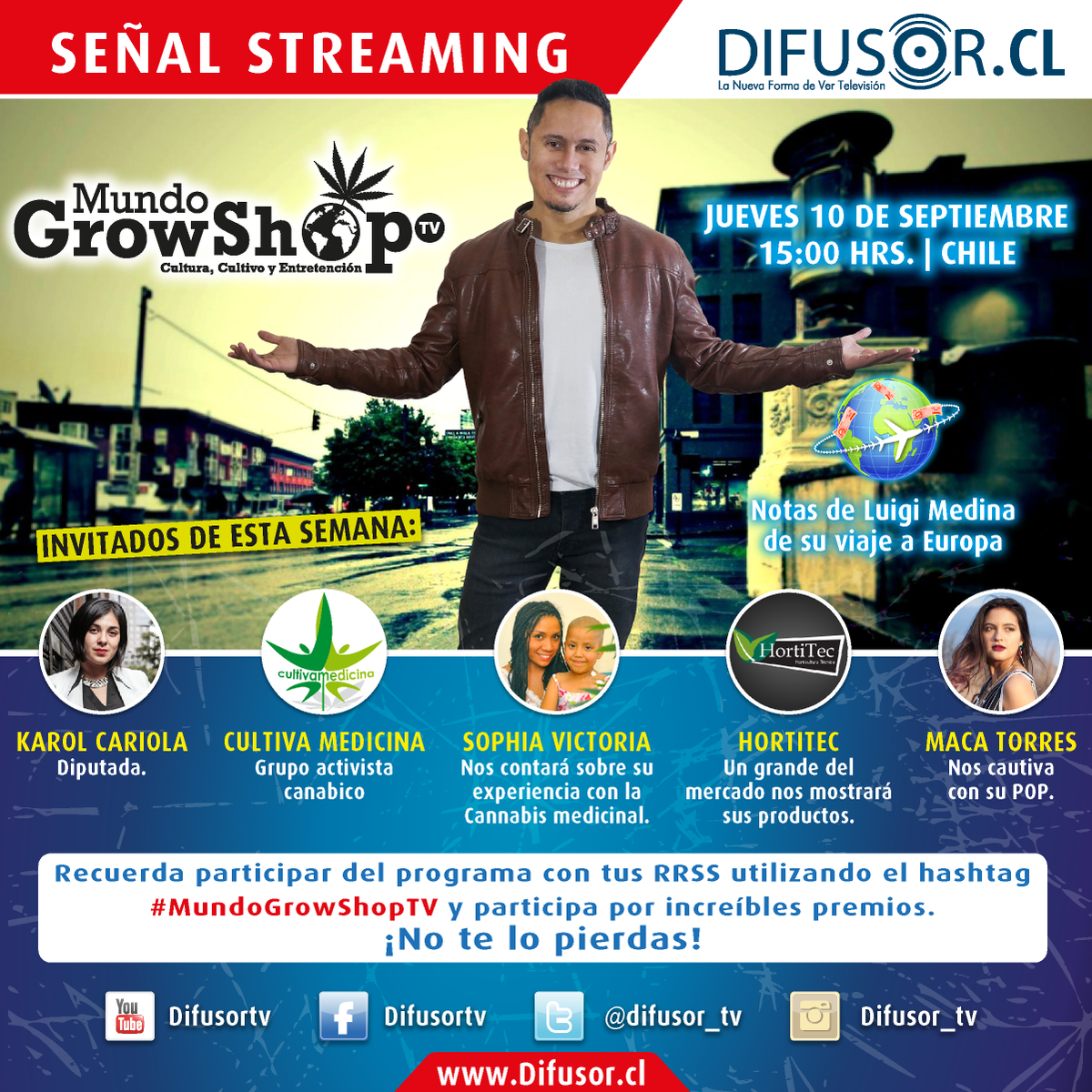 Difusor_tv's tweet photo. [#MUNDOGROWSHOP] El 1er. Programa TV sobre #Marihuana JUEVES 15:00 hrs. ¡Te esperamos! @Eskapate_CL @ChileRastafari http://t.co/o1aupfWi0w