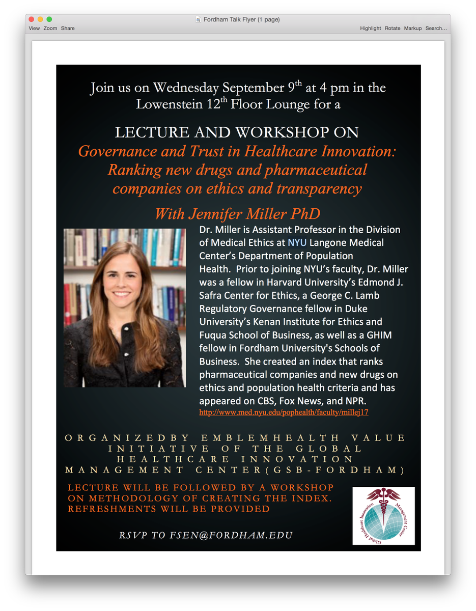 millerbioethics's tweet photo. I'm speaking tmrw @Fordham on our #PharmaEthics #Transparency Rankings & Scorecard. Join us! http://t.co/zg4qFs6q1i http://t.co/JwXyjbFcbT