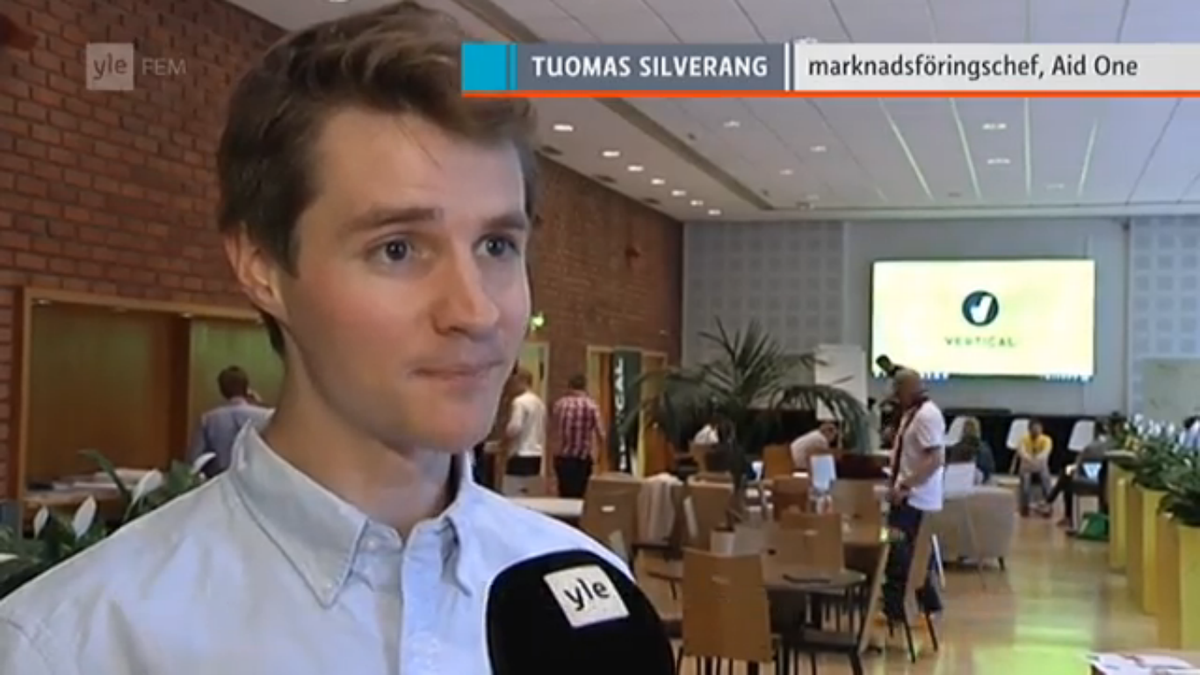 AidOneSolutions's tweet photo. Five seconds of fame brought by @ylenews at @VerticalVC last Monday.  #firstaid #innovation http://t.co/vzbulvomPq