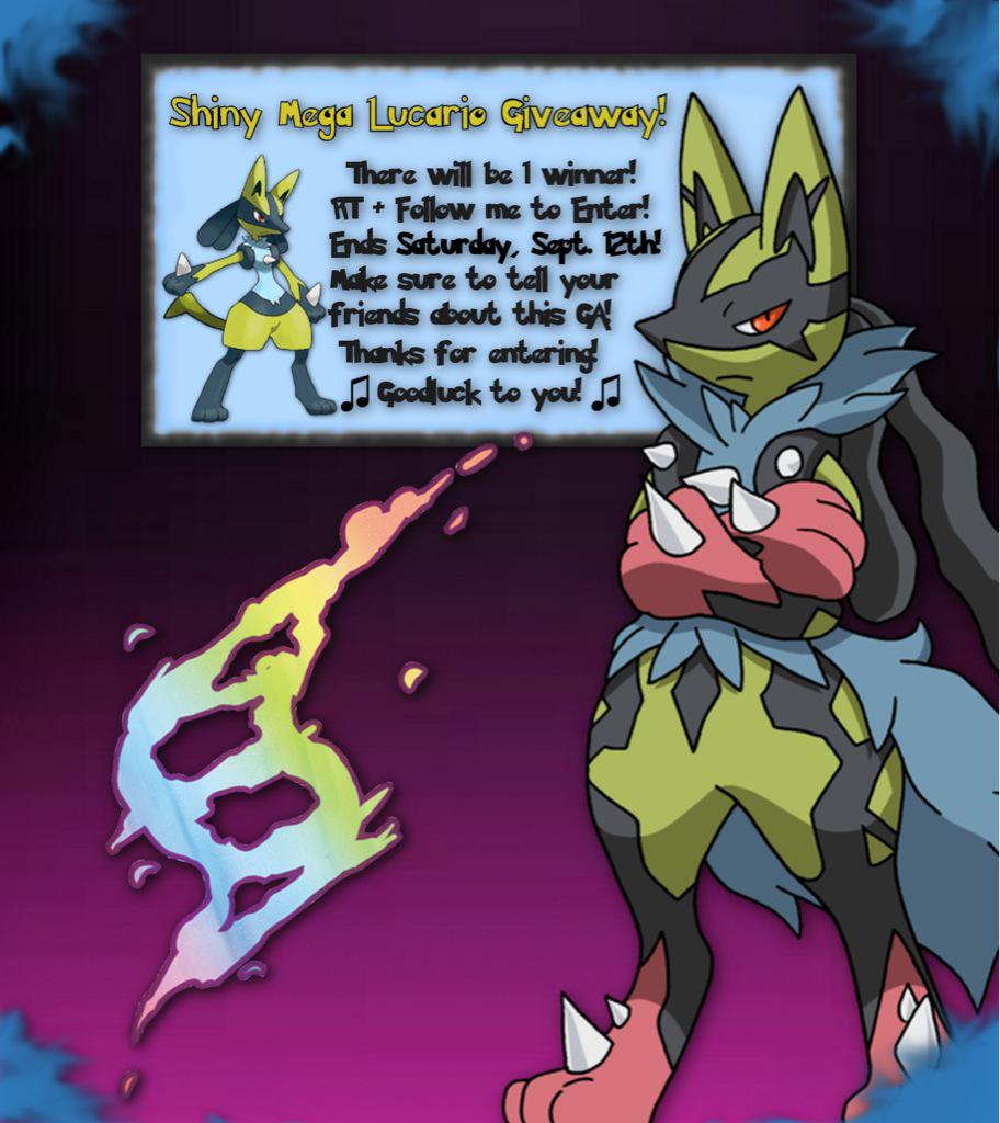 Primal on X: ⭐️MEGA LUCARIO GA!⭐️ Shiny and BR Lucario. RT + Follow me to  Enter. There will be 1 winner! #PokemonGiveaway #Pokemon   / X