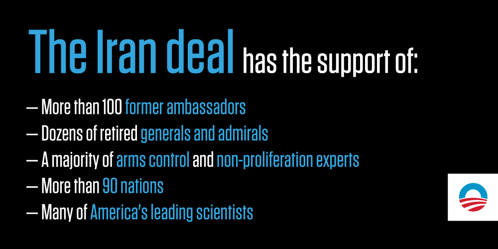 BarackObama's tweet photo. The #IranDeal has overwhelming support among leading scientists and non-proliferation experts. http://t.co/BxrK6jldNt