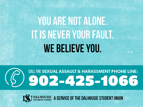 DalStudentUnion's tweet photo. You are not alone, It is never your fault. We believe you. You can call 902-425-1066 24/7 http://t.co/GP1QCAOjiG