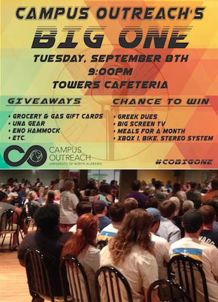 Who wants to win Greek dues paid for semester? Come tonight! #COBigOne <a href="/PikeUNA/">Pi Kappa Alpha UNA</a> <a href="/KAPPASIGUNA/">Kappa Sigma UNA</a> <a href="/UNA_SAE/">ΣAE Alabama Nu</a> <a href="/DChiUNA/">UNA ΔΧ</a>