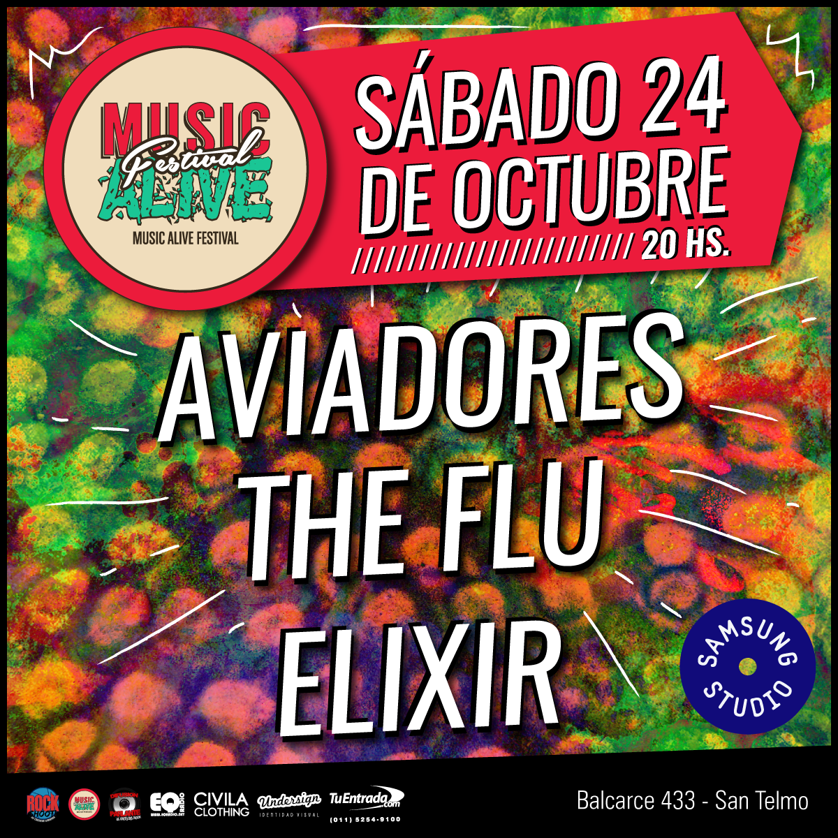 SamsungStudio's tweet photo. El 24/10 la tercera jornada del @MusicAliveFest trae al @SamsungStudio a: @_Aviadores  + @_TheFlu + Elixir! http://t.co/XPgRBVldSg
