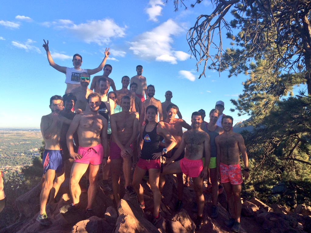 brettiesco's tweet photo. It's @boulderTTR on top of #Sanitas for pink shorts day! #Boulder http://t.co/ITWaFCqP5J