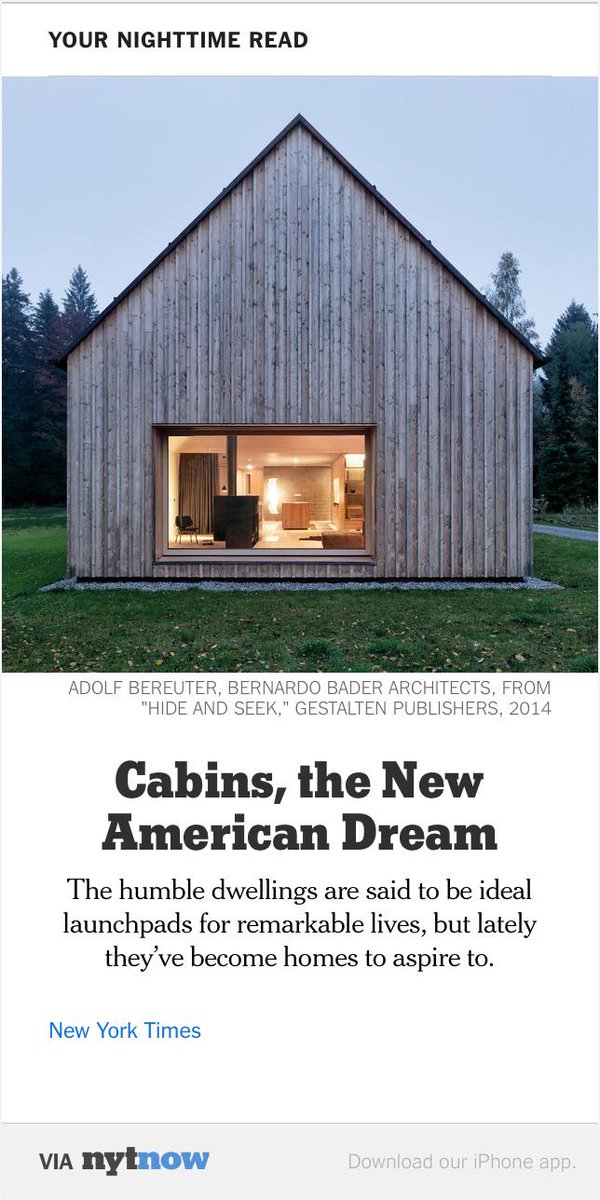 WillWait's tweet image. Cabins, the New American Dream – via @NYTNow nyti.ms/1QEqmRh