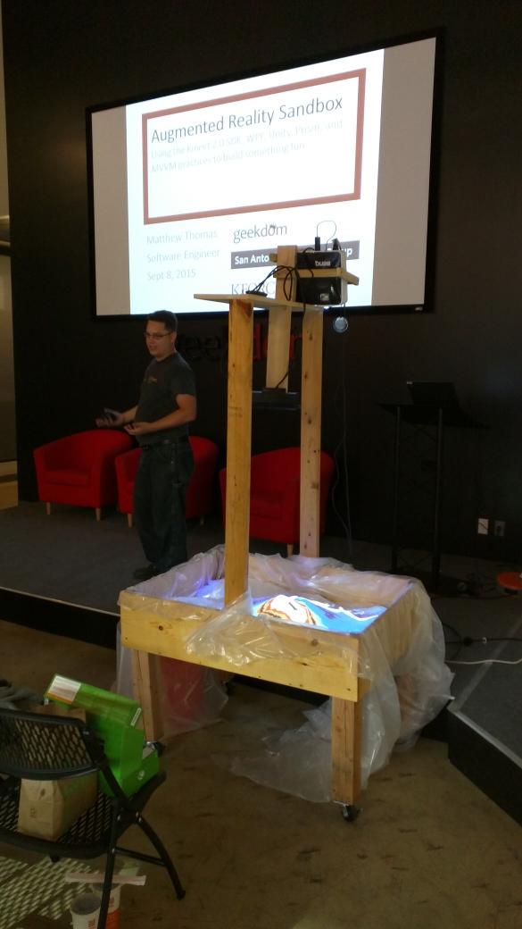 SPSamL's tweet image. Matthew Thomas presenting on #AugmentedReality with @Microsoft # Kinect at #SATNUG.