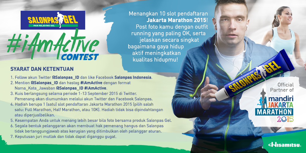 SalonpasID's tweet photo. Mau 10 slot pendaftaran Jakarta Marathon? GRATIS! Follow @Salonpas_ID lalu klik link http://t.co/0YeZj7yHJx yaaa. :) http://t.co/ouT7zM6MrT