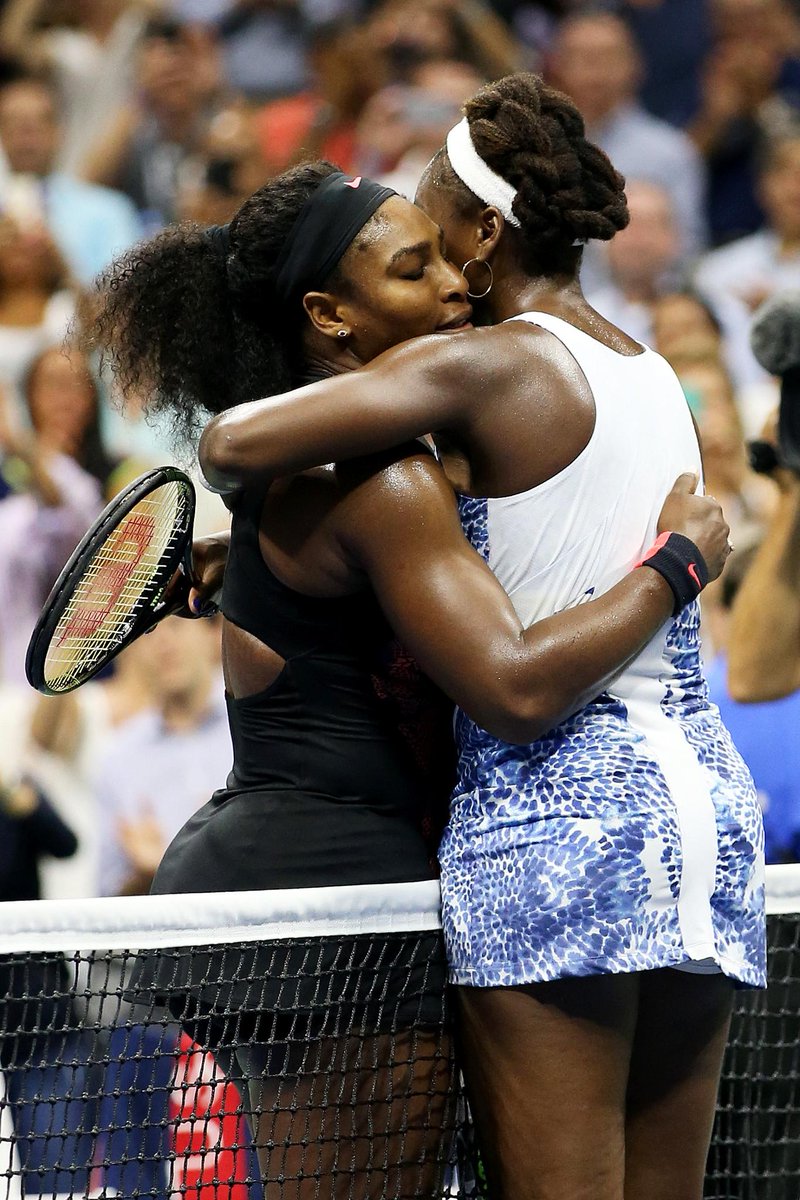 SportsCenter's tweet photo. Venus and Serena Williams share a special moment after the sisters' emotional three-set quarterfinal match. http://t.co/1vDpEq3W16
