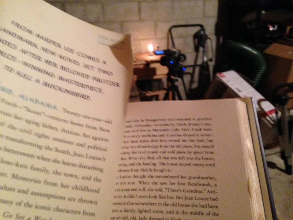 YojimboBlack's tweet photo. Reading Harper Lee's new book 2 pgs at a time in between shots for a #TheMoonsDarkWays video.
#MoonBootCocoon http://t.co/0MOYw0iuNo
