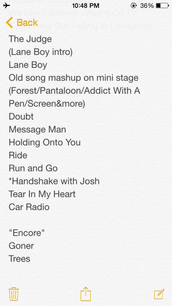 topupdated's tweet image. Blurryface Tour setlist