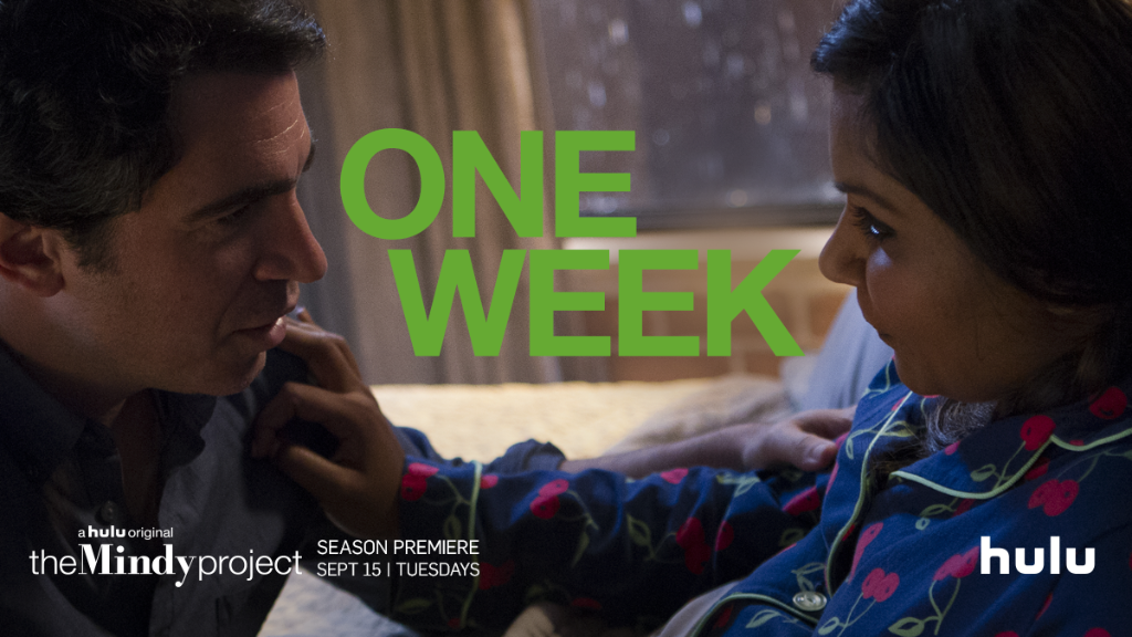 TheMindyProject's tweet photo. You guys, ONE WEEK until #TheMindyProject season 4 premieres on @hulu. Then, world peace. Maybe. @mindykaling http://t.co/IX1SaX0iUX