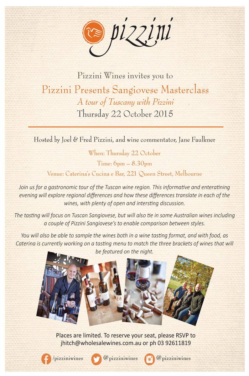 PrimeWinesVic's tweet photo. Don't miss @PizziniWines Presents Sangiovese Masterclass - a tour of Tuscany 22 October - see link for details http://t.co/3CFjUOFVn2